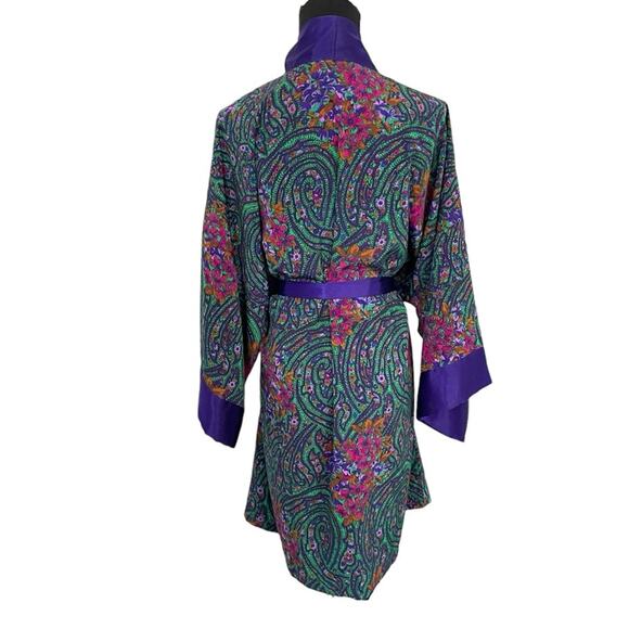 Victorias Secret Gold Label Satin Dressing Robe Purple Paisley Bathrobe Cover Up - Picture 2 of 10